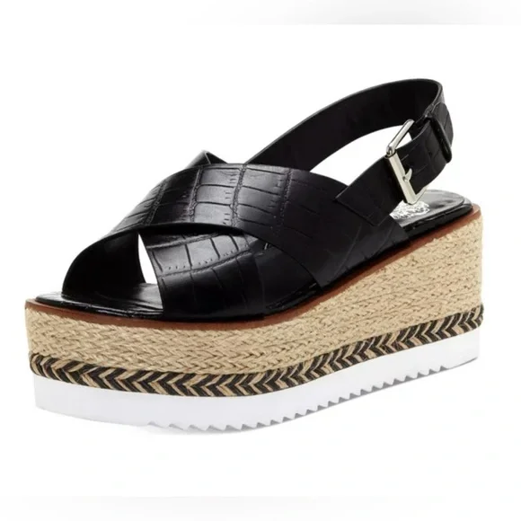 Vince Camuto Marietten Embossed Espadrille Platform Sandals - black croc, 8.5 - Picture 1 of 12